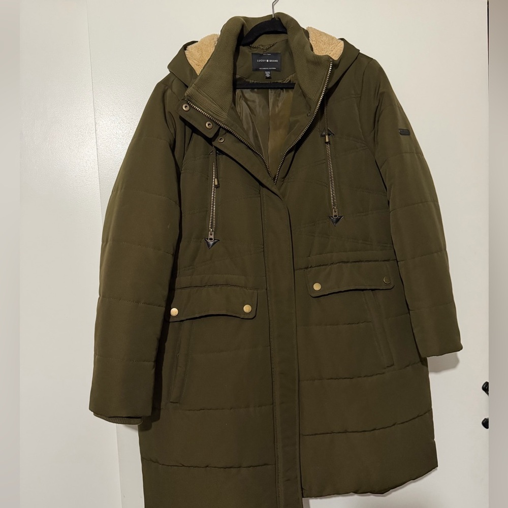 Lucky Brand Olive Hooded Puffer Coat
